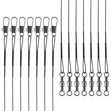 Alwonder 50-Pack Fishing Leaders, Fish Line Stainless Steel Wire with Swivels Snap, High-Strength 30LB Hi-Low Rig Fishing Wire Leader Fishing Tackle Gear Connector for Lures Baits Rigs Hooks Black 8IN
