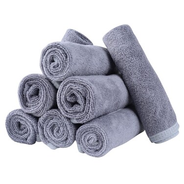 Facial Towel, Face Towel, Microfiber Face Cloth, Face wash Cloths, Facial Wash Cleansing Cloth, Makeup Remover Cloth for Face, 8 Pack (12 x 12 inch) Super Absorbent Quick Drying Soft Towels (Grey)