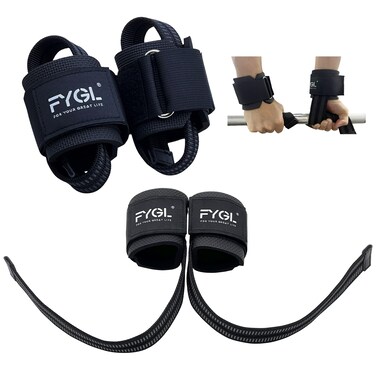 FYGL Weight-Lifting-Straps - Neoprene Padded Wrist Support with Nylon Dura Grip, Wrist Wraps for Weightlifting, Powerlifting, Deadlift &amp; Strength Training, Black with Oval Buckle