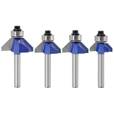 Yakamoz Industrial Grade 4Pcs 1/4 Inch Shank 45 Degree Chamfer Router Bit Set with Top Bearing Bevel Edge Forming Router Bits Cutter Woodworking Tool