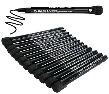 JR.WHITE Fine Tip, White Board Markers Dry Erase with Eraser Cap, Magnetic Dry Erase Markers Black Thin Dry Erase Markers Low Odor for Kids Teachers Office &amp; School Supplies
