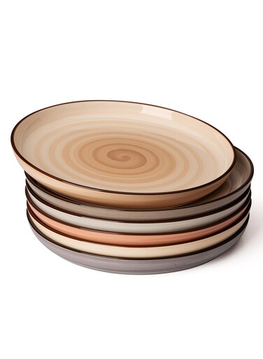 Sweese Dinner Plates, 10 Inch Round Porcelain Plates, Dish Set for Lunch, Party, Wedding, Restaurant, Microwave, Oven, Dishwasher Safe Plates Set of 6, Neutral