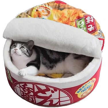寵幸 Ramen Noodle Dog &amp; Cat Bed,Keep Warm and Super Soft Creative Pet Nest for Indoor Cats,Removable Washable Cushion for Small Medium Large Dogs and Cats