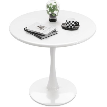 Recximi White Round Dining Table for 2, 24 Inch Small Tulip Table with Metal Pedestal for Living Room, Mid Century Modern Table for Kitchen, Office, Circle Cafe Table, Bistro Table, Leisure Tables