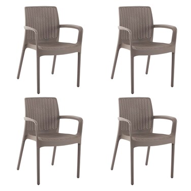 DIMAR GARDEN 4 Piece Patio Dinning Chairs Set, Outdoor Resin Dining Chairs with High Back, Deck Chairs with Armrest, Flax Gray