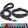 Ladoogo Reflective Dog Collar Padded with Soft Neoprene Breathable Adjustable Nylon Dog Collars for Small Medium Large Dogs (Medium (Pack of 1), Black Collar+Leash)