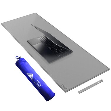Cacoy PU Leather Computer Desk Pad, 40" x 16" Extended Gaming Mouse Pad, Dual Use Waterproof Writing Pad Desktop Mat for Office/Home (Grey)