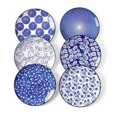 Selamica Ceramic Dessert Plates Set of 6, Small Salad Plates 6 Inch Appetizer Plates for Kitchen, Mini Dinner Plates for Cake Snacks Side Dish, Microwave Dishwasher Safe, Vintage Blue
