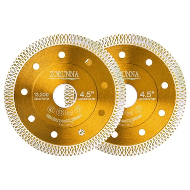 ZORUNNA Diamond Saw Blades,Super Thin 4.5" Diamond Blade for Grinder, 2Pcs Tile Blade 4-1/2" for Chip-Free Cutting Porcelain Ceramic Granite Marble Tile.