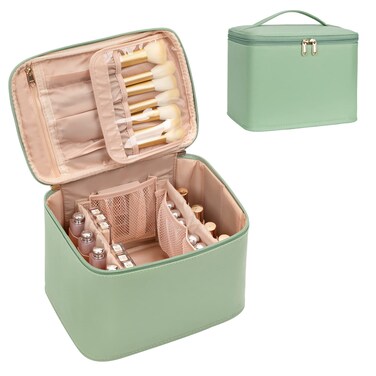 OCHEAL Makeup Bag,Large Travel Makeup Bag Organizer Cosmetic Bags for Women Washable Make Up Bag Makeup Organizer Case with Dividers - Large,Light Green