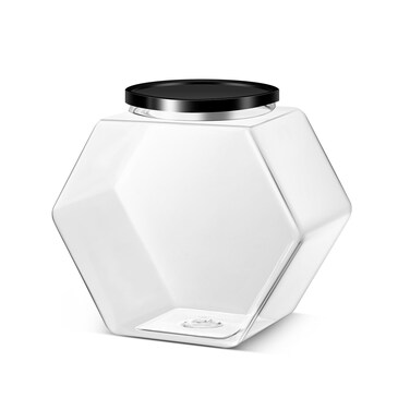 Uiifan 1 Piece Hexagonal Plastic Candy Jar with Lid Cookie Jar Clear Hexagonal Candy Containers for Snacks, Cookies, Dog Food, Craft and Sewing Supplies, Coffee Pod, Laundry Pod (29 oz)
