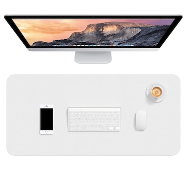 Hsurbtra Desk Pad, 30" x 14" PU Leather Desk Mat, XL Extended Mouse Pad, Waterproof Desk Blotter Protector, Ultra Thin Large Laptop Keyboard Mat, Non-Slip Desk Writing Pad for Office Home, White