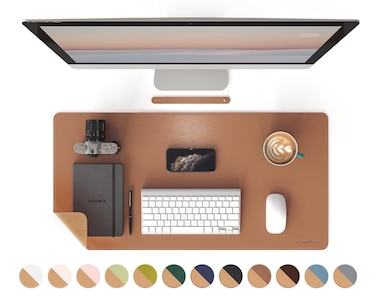 RENMTURE Dual-Sided Mouse Pad, Natural Cork &amp; PU Leather Large Desk Pad for Office and Home Work, Desk Protector Non-Slip, Waterproof, Easy Clean (Brown, 32"x16")