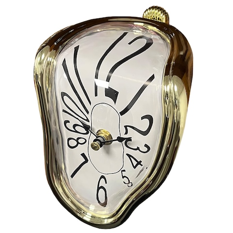 OHmaker Melting Clock Dali Melted Clock Gift Decor Art Inspired Wall Clock Twisted Shelf Hanging Surrealist for Decorative Shop Office Home Desk Arabic Antique Gold&hellip;