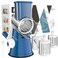 Cambom Rotary Cheese Grater Hand Crank Cheese Shredder for Fresh Cheese, Vegetable, Nuts,Non-slip Suction Base, Free Cleaning Brush Three Blades,Deep Blue
