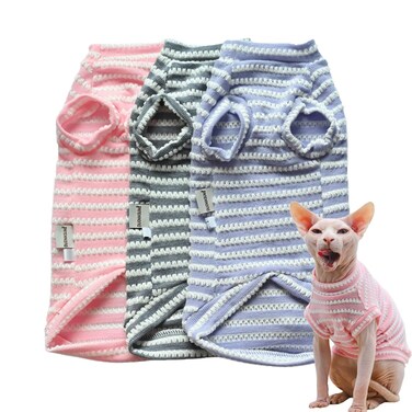 Sphynx Cat Clothes Hairless Cat Clothes Cat Summer Pure Cotton Skin-Friendly Devon Clothes Cat Clothing for Small Cats and Dogs (Grey, Large)