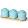ONTUBE Porcelain Condiment Jar Set of 3 Spice with Tray, Ceramic Condiment Pot Spoon and Lid, Seasoning Box,Sugar Bowl, 8oz (Turquoise Blue)
