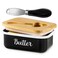 Butter Dish with Lid and Butter Curler Knife for Countertop - Unbreakable Metal Keeper Container with High-quality Double Silicone Sealing, for Kitchen Farmhouse Decor, Black