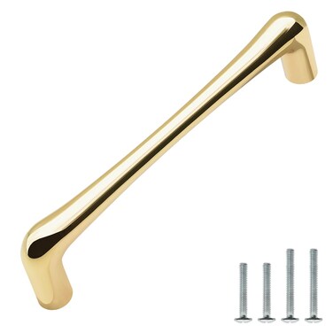 FURFITT 10 Pack Polished Gold Cabinet Pulls 5 Inch/128mm Hole Center Zinc Alloy Handles Shiny Gold Brass Drawer Dresser Kitchen Cupboard Bathroom Furniture Hardware