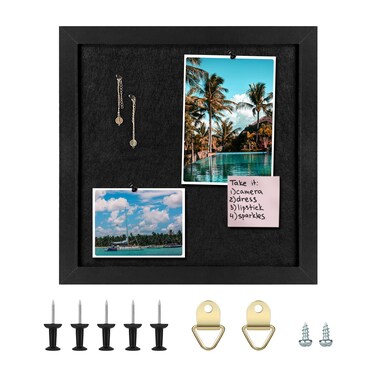 Aitakatta Cork Board Bulletin Board, Cork Boards for Walls with Felt, Small Corkboard with Black Frame, Decorative Hanging Pin Board for Home School Office, Vision Board, 11.8x11.8 inches, Black 1pc