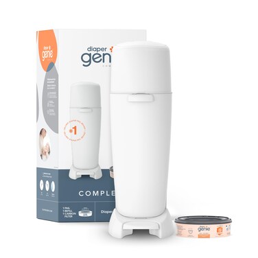 Playtex Diaper Genie Complete Pail with Built-In Odor Controlling Antimicrobial, Includes Pail &amp; 1 Refill, White , 8.36 Pound