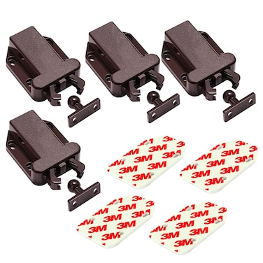 Cabinets Push Latch Cabinet &amp; Furniture Door Catches Cabinet Latch Rebound Self-Locking Device Kitchen Closet Closing Door Catch Closer（4 Pack Brown）