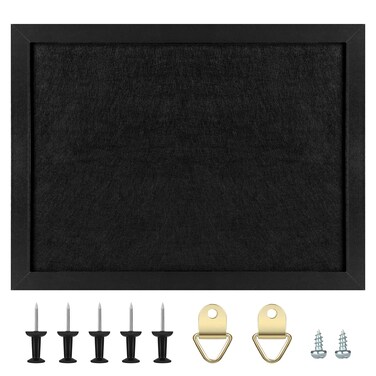 TORASO Cork Board Bulletin Board with Felt,Wood Framed Display Bulletin Board for Walls with Pins, Eye Bolts, gaskets, Screws, Pin Board for Office, School and Home(Black,1pc)