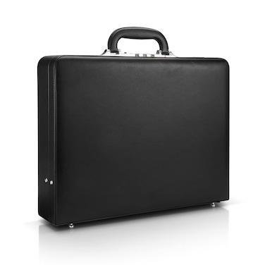 HAESTUS Leather Briefcase for Men Business, Hard Shell Classic Attache Case with Combination Lock, Fits 14 Inch Laptop, Black