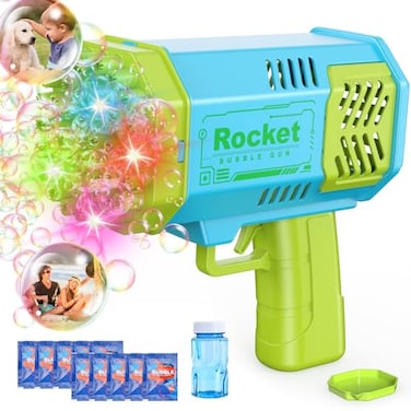 Bubble Machine Gun Mini Bubble Gun for Toddlers, Bubble Maker Blower Toys with Lights,4000+ Bubbles Per Minute for Boys Girls Toddlers Outdoor Indoor Birthday Wedding Party (Blue) (Green)