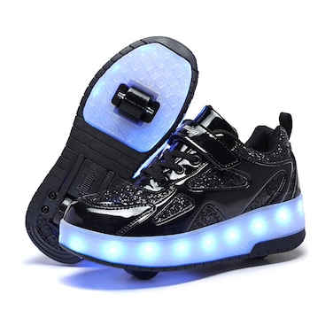 BFOEL LED Skates Shoes USB Chargable Light up Roller Shoes with Wheels USB Rechargeable 2 Wheelie Shoes for Girls Boys(4 Big Kid Black 36)