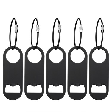 5 PACK Stainless Steel Flat Bottle Opener with Keychain- Bar Key-Beer Bottle Opener for Kitchen, Bar or Restaurant（Black）