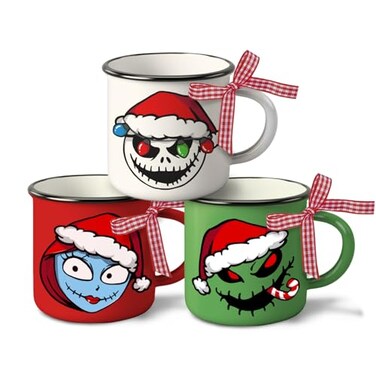 Paayna Christmas Jack Mini Coffee Mug Set of 3, Red Green White Xmas Sally Monster 5 oz Mini Coffee Cups Tiered Tray Decor, Winter Holiday Kitchen Coffee Bar Decorations Housewarming Gift