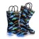 FUNCOO PLUS Toddler Kids Rain Boots Boys Girls Light Up Waterproof Boot with Handles, Big Kid Size 3, Dinosaur