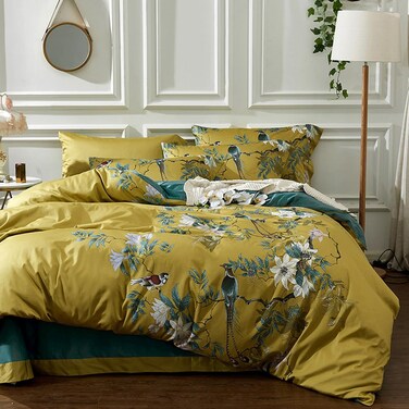 mixinni Duvet Cover Set King Size Bird Flower Pattern Soft Long Staple Cotton Floral Bedding Comforter Cover Set with Zipper Ties for Women and Men, Ultra Soft, Breathable, Easy Care-King Size