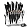 Knives Set with Acrylic Stand, 17Pcs Stainless Steel Knife Block Set includes Serrated Steak Knives Set, Chef Santoku Knives, Scissor, Sharpener and Knife Holder (Black Knife Set with Block)