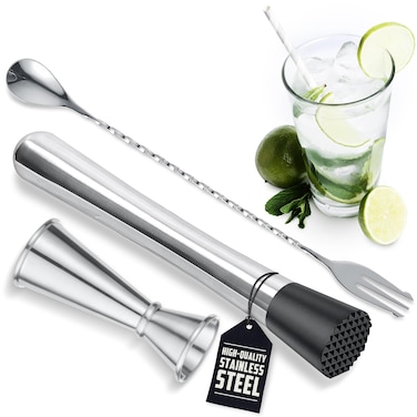 Muddler for Cocktails Set Muddler Cocktail Spoon Set - Bar Muddler for Cocktails Set with Cocktail Stirring Spoon for Delicious Mojitos and Fruit Drinks - Mojito Mixer Bar Muddler Tool Drink Stirrer