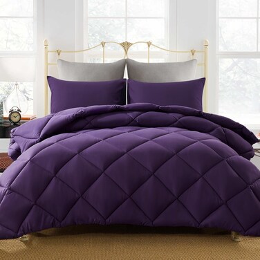 Decroom Lightweight Full Comforter Set with 2 Pillow Sham - 3 Pieces Set - Quilted Down Alternative Comforter/Duvet Insert for All Season - Purple - Full Size