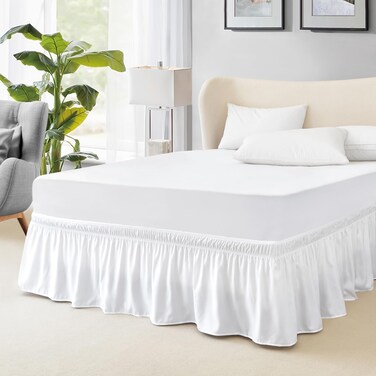 FreshCulture King Bed Skirt, Dust Ruffle for King Size Bed, Easy Fit with 15-Inch Tailored Drop, Elastic Wrap Around Bed Skirt King Size, Hotel Quality Bed Skirts for Adjustable Bed (White)