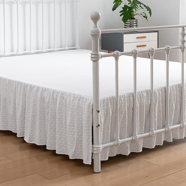 Tufted Dot Bed Skirt Queen Size,Ruffled Bed Skirt with Split Corners, Queen Bed Skirt 12 Inch Drop, Boho Queen Size Bed Skirt White for Ruffled Bed Skirt with Split Corners, Bed Skirt Queen Size