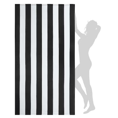 WILFA Extra Large Beach Towel - Oversized Mircofiber Beach Towel 40'' x 70'', XL Striped Lightweight Pool Towel, Big Cabana Swim Travel Towel for Adults Mens Women,Black
