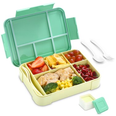 LOVINA Bento Box for Adult Kids, Stylish Teens Adult Lunch Box Containers With 5 Compartments, Durable, Microwave/Dishwasher Safe, BPA-Free, Perfect for On-the-Go Meal(Green)