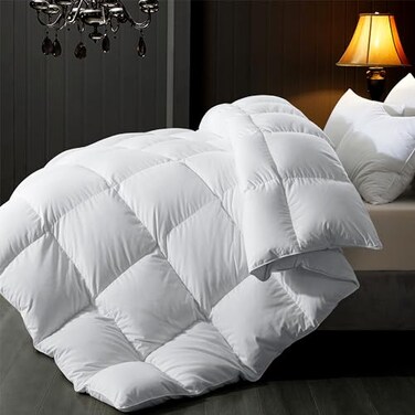 ELNIDO QUEEN&reg; Feather Comforter Queen Size, Filled with Feather and Downfiber, All Season White Luxury Hotel Fluffy Bed Comforter, Ultra Soft 100% Cotton Duvet Insert, 90x90 Inch