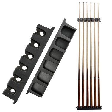 Go Pal CR1 Black Pool Cue Holder, Wall Mount Pool Stick Rack, Pool Cue Set Rack for 6 Cues Stick Storage, Pool Table Rods Organizer