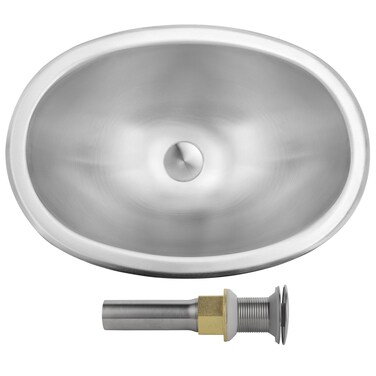 LQS Stainless Steel RV Sink, 16.73" x 11.81" Small Oval Kitchen Sink, 5.31" Depth, RV Kitchen Bar Sink with Sink Drain Assembly