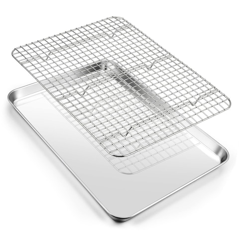 Baking Sheet Pan with Cooling Rack Set, Joyfair Stainless Steel Toaster Oven Tray Pans with Grid Racks, Rectangular Bakeware for Cookie/Bacon, Heavy Duty &amp; Rust-free, Dishwasher Safe (16 Inch)
