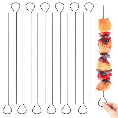 12 Pcs Stainless Steel Skewers Kabob Skewers Long BBQ Skewers Sticks Barbecue Roast Goose Needle Metal Skewers for Grilling Kabob Chicken Vegetable Appetiser, 20cm