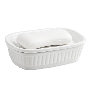 VanEnjoy White Ceramic Soap Dish, Self Draining Soap Dish for Kitchen Sink, Decorative Bathroom Soap Dish, Kitchen Sponge and Soap Holder