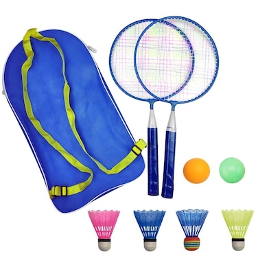 Badminton Racket for Children 1 Pair, Nylon Alloy Durable Badminton Racquet Set for Kids Indoor/Outdoor Sport Game（Including 4 Badminton and 2 Table Tennis） (Blue)