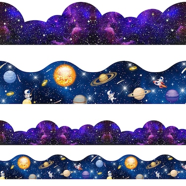 Galaxy Scalloped Borders Outer Space Straight Borders Trim Night Sky Bulletin Board Classroom Bulletin Board Wall Decor Back to School Bulletin Trim Borders for Chalkboard Whiteboard(79 ft)