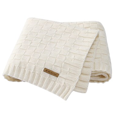 LAWKUL Knit Baby Blankets White Cable Newborn Babies Receiving Blanket Infant Boy Girl Soft Swaddle for Crib Stroller 40"x30